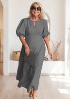 Relaxed Fit Maxi Dress Puff Sleeve Lightweight Linen