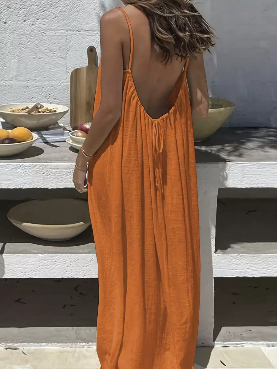 Adjustable Strap Maxi Dress Lightweight Flowing Fit