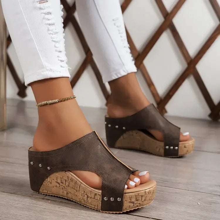 Comfort Wedge Sandals Supportive Stylish Black Leather
