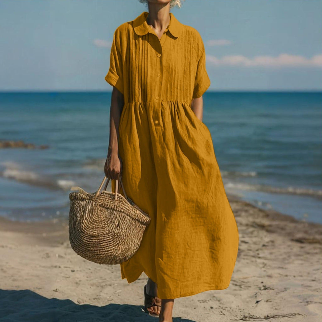 Breathable Cotton Shirt Dress Flowing Comfortable Fit