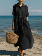 Breathable Cotton Shirt Dress Flowing Comfortable Fit