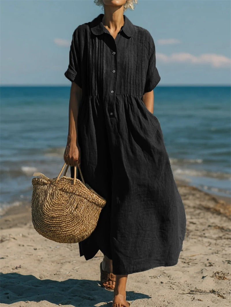 Breathable Cotton Shirt Dress Flowing Comfortable Fit