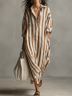 Lightweight Striped Shirt Dress Breathable Loose Fit