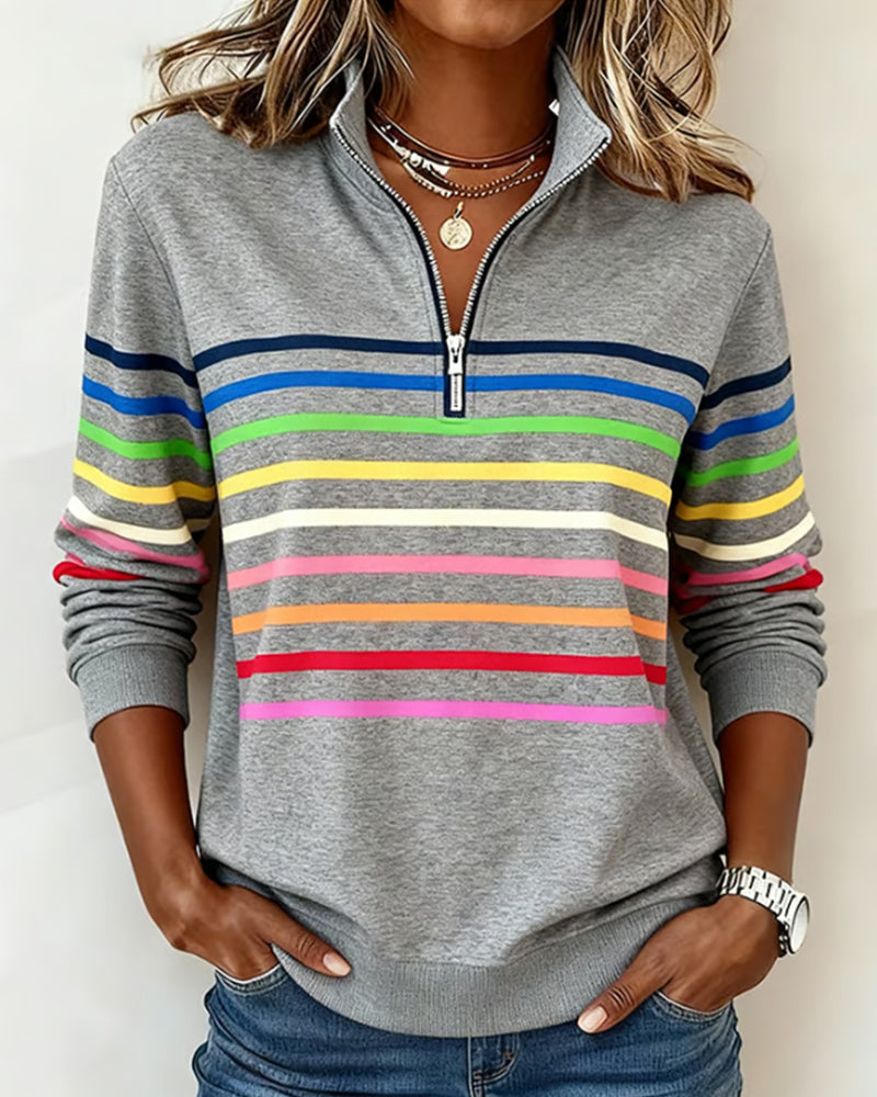Soft Cotton Sweatshirt Relaxed Fit Colourful Stripes