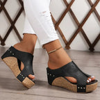 Comfort Wedge Sandals Supportive Stylish Black Leather