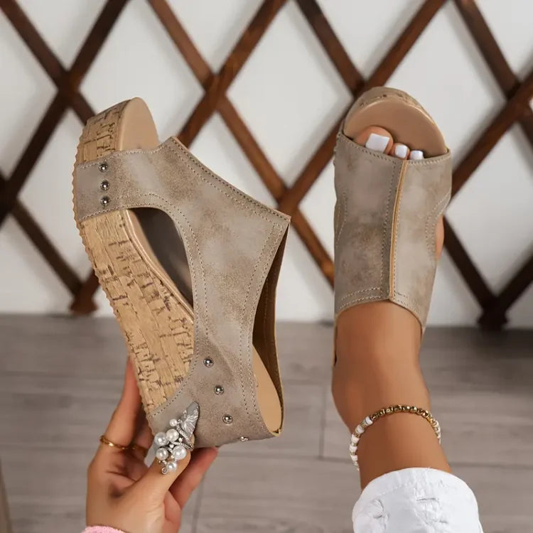 Comfort Wedge Sandals Supportive Stylish Black Leather