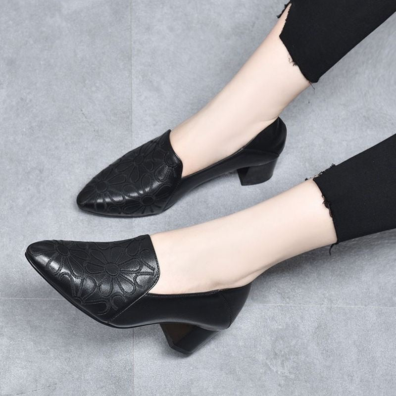 Broderyn | Elegant Floral Embossed Pumps
