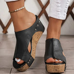 Comfort Wedge Sandals Supportive Stylish Black Leather