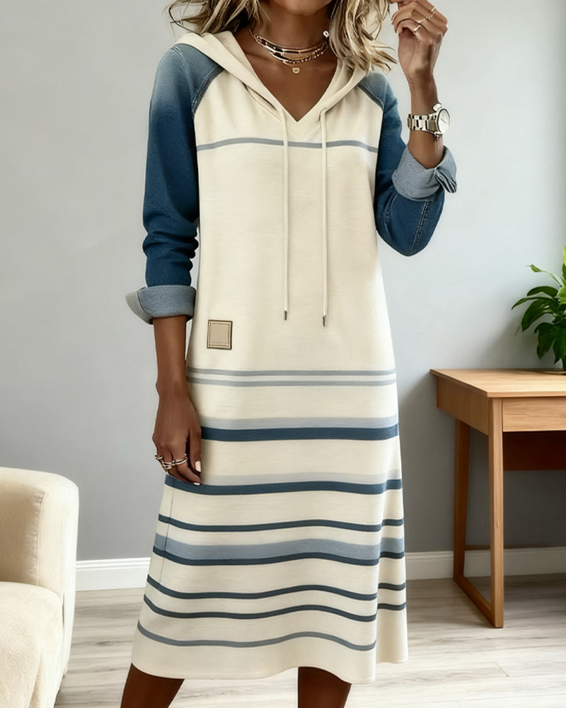 Corvania | Striped Hooded Color Mix Dress
