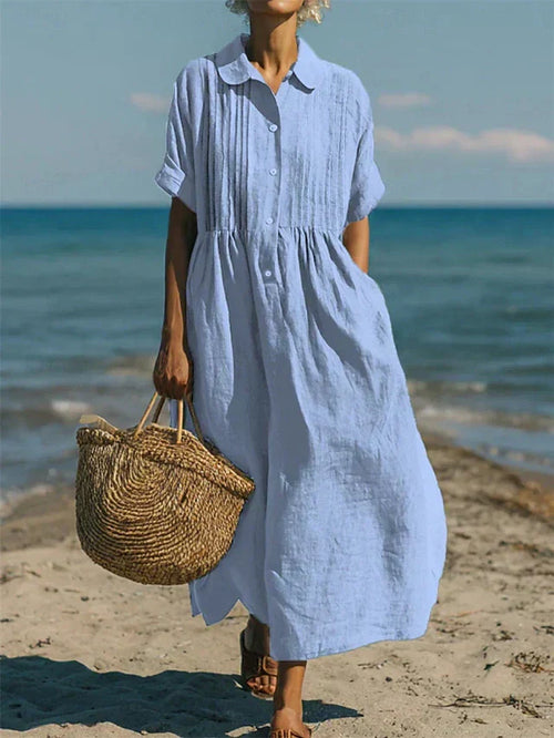 Breathable Cotton Shirt Dress Flowing Comfortable Fit