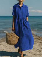 Breathable Cotton Shirt Dress Flowing Comfortable Fit