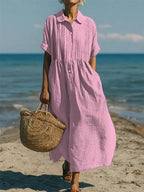 Breathable Cotton Shirt Dress Flowing Comfortable Fit