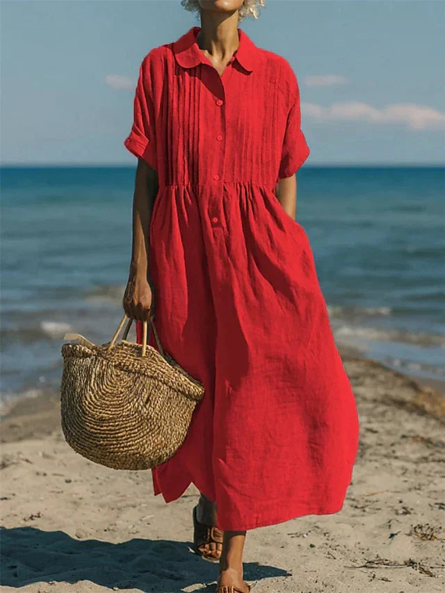 Breathable Cotton Shirt Dress Flowing Comfortable Fit