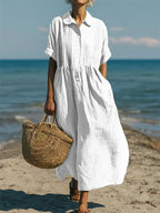 Breathable Cotton Shirt Dress Flowing Comfortable Fit