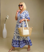 Lightweight Floral Ankle Dress Flowing V Neck