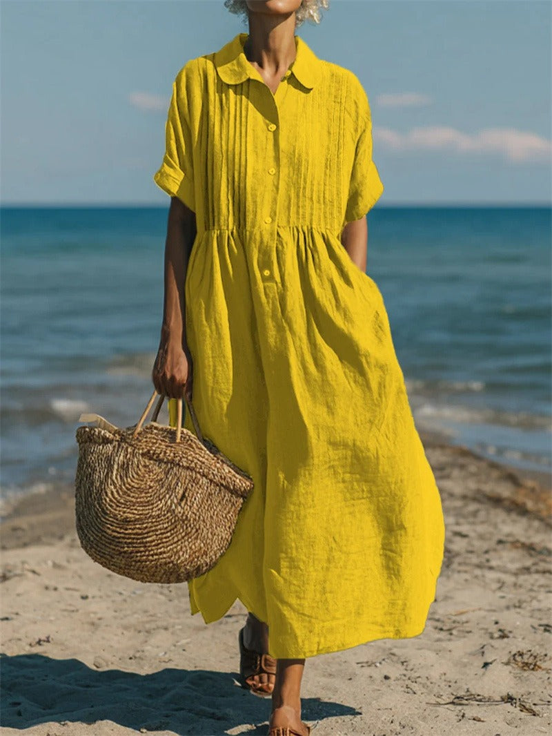 Breathable Cotton Shirt Dress Flowing Comfortable Fit