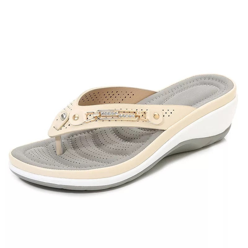 Soft Cushion Wedge Sandals with Arch Support Leather Upper