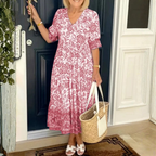 Lightweight Floral Ankle Dress Flowing V Neck