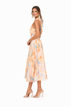 Lightweight Halter Neck Dress Floral Pattern Elegant