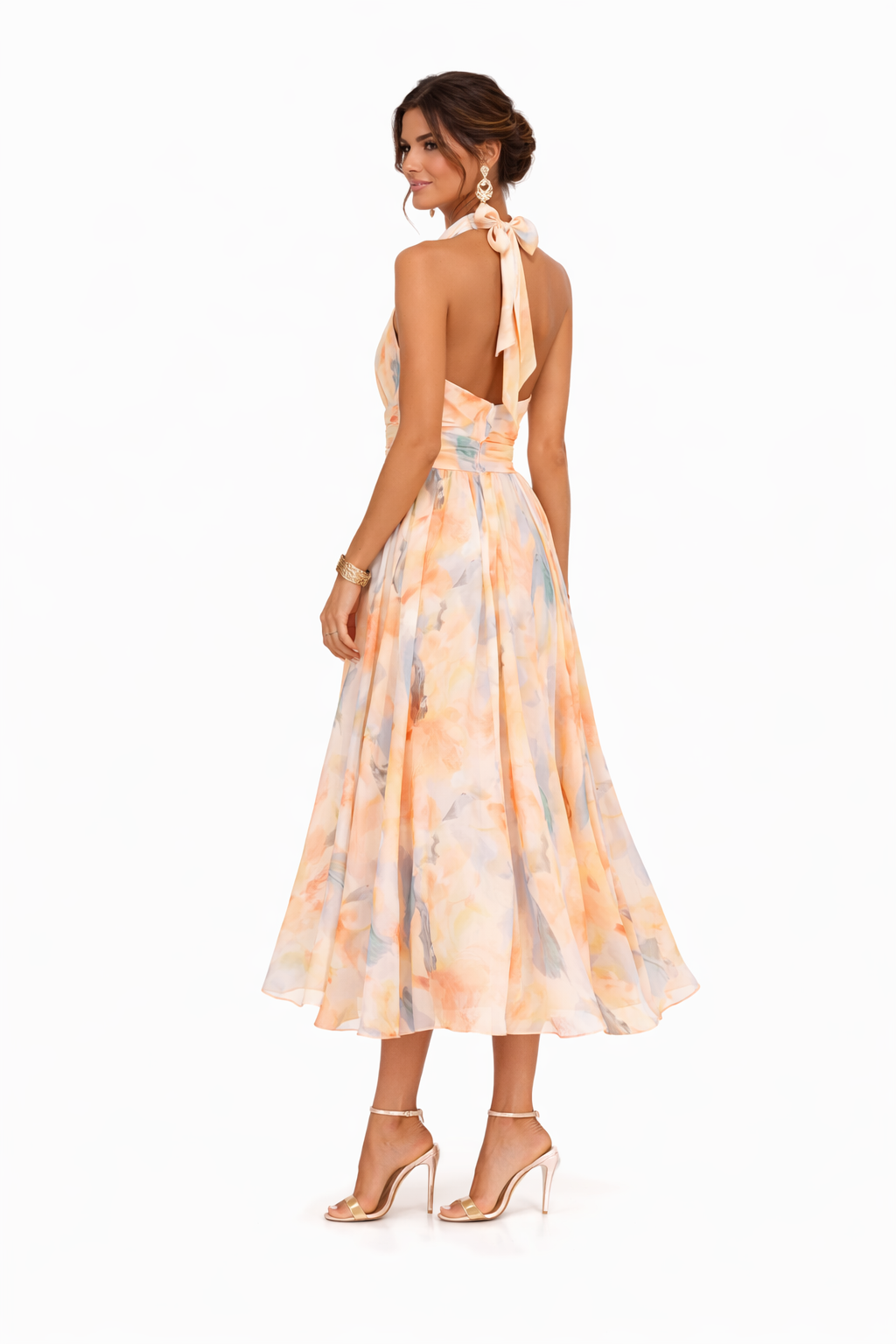 Lightweight Halter Neck Dress Floral Pattern Elegant
