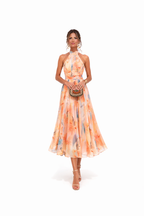 Lightweight Halter Neck Dress Floral Pattern Elegant
