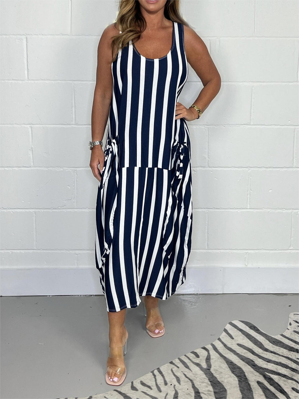 Cotton Blend Oversize Tie Pocket Dress Casual Style
