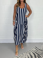 Cotton Blend Oversize Tie Pocket Dress Casual Style