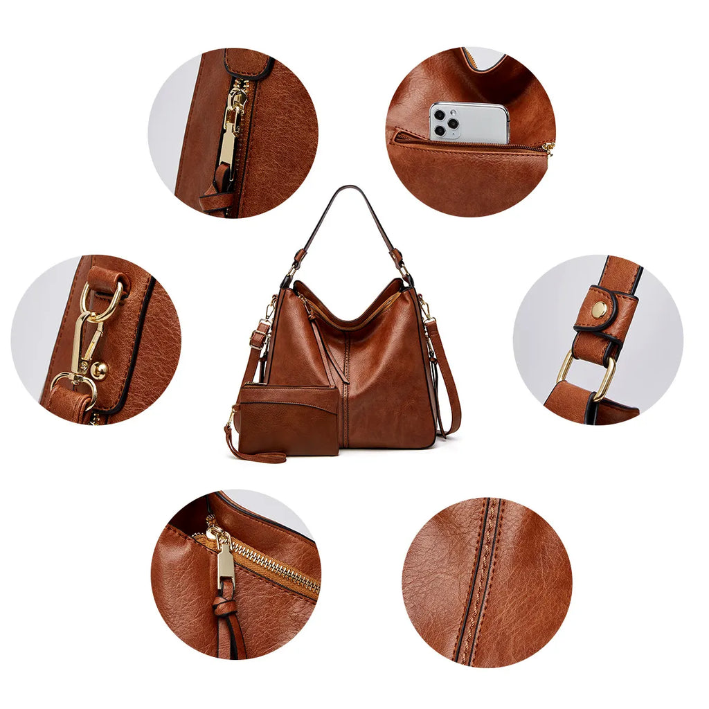Scratch Proof Leather Hobo Handbag Versatile Wear