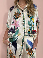 Nika | Resort Vibes Satin Unique Print Shirt & Trousers Set Fit