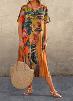 Vintessa | Abstract Vintage V Neck Dress