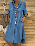 Relaxed Fit Denim Shirt Dress Casual Button Down