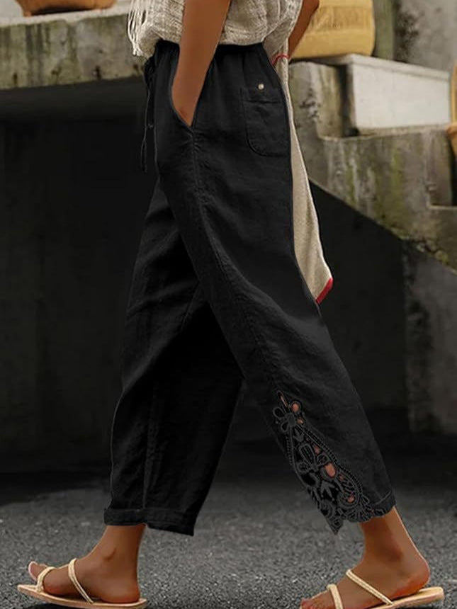 Lightweight Cotton High Waist Straight Leg Pants