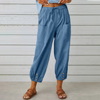 Loose Fit Women's Cropped Cotton Linen Pants Wide Leg