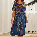 Vintessa | Abstract Vintage V Neck Dress
