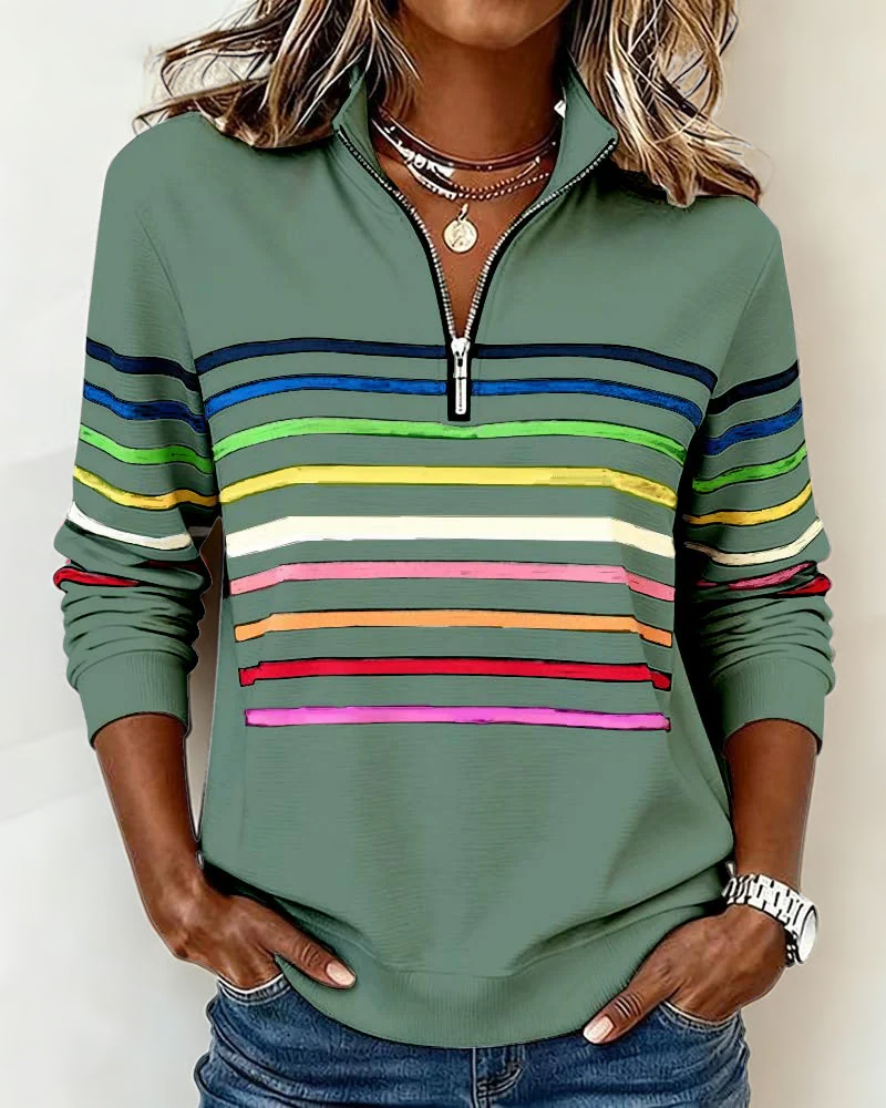 Soft Cotton Sweatshirt Relaxed Fit Colourful Stripes