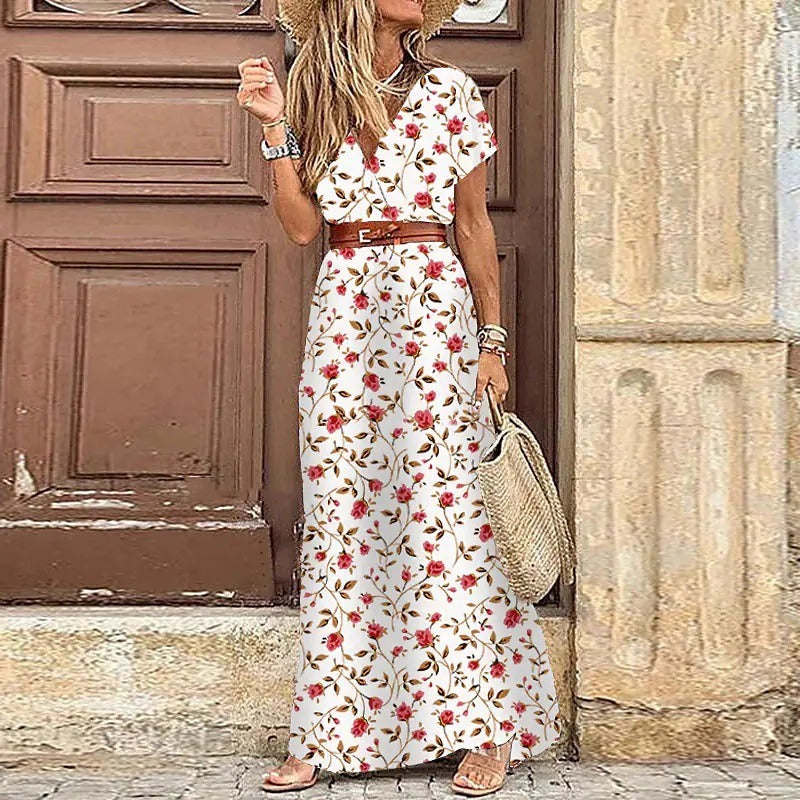Justine™ – Elegant Bohemian Maxi Dress with Belt
