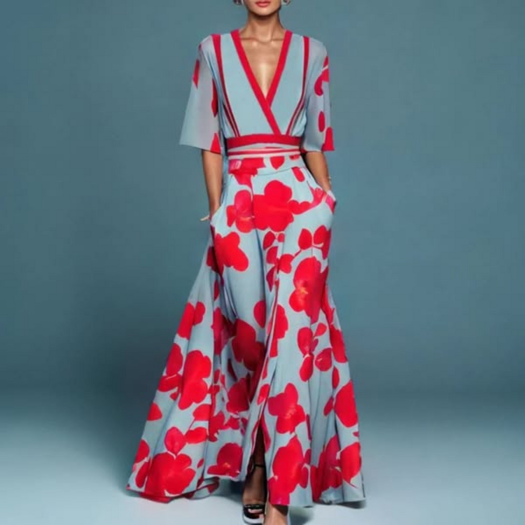Hazel | Floral Maxi Dress with Belted V-Neck