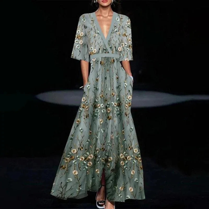Hazel | Floral Maxi Dress with Belted V-Neck