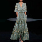 Hazel | Floral Maxi Dress with Belted V-Neck