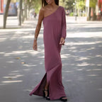 Asymmetrical Black Dress Loose Fit Lightweight Fabric