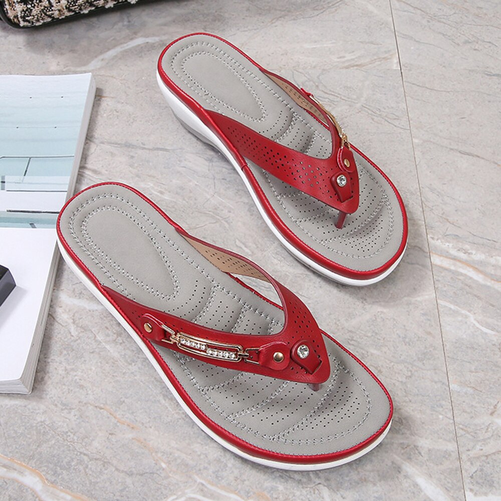 Soft Cushion Wedge Sandals with Arch Support Leather Upper