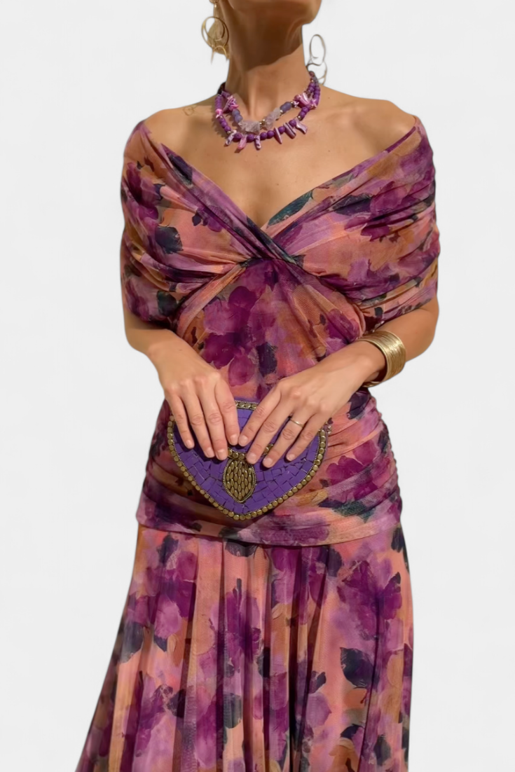 Elegant Knee Length Dress Deep V Neck Ruched Waist