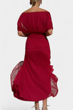 Elegant Knee Length Dress Deep V Neck Ruched Waist