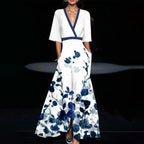 Hazel | Floral Maxi Dress with Belted V-Neck