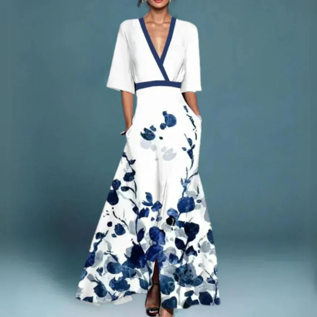 Hazel | Floral Maxi Dress with Belted V-Neck