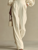 Isa | Ivory Crew Neck Top And High-Waisted Wide-Leg Trousers Set