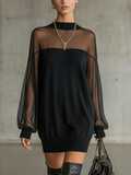 Daisy | Black Mesh Sleeve High-Neck Midi Dress