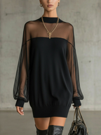 Daisy | Black Mesh Sleeve High-Neck Midi Dress