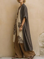 Sophie | Dark Grey & Brown Tribal Print Three-Piece Set