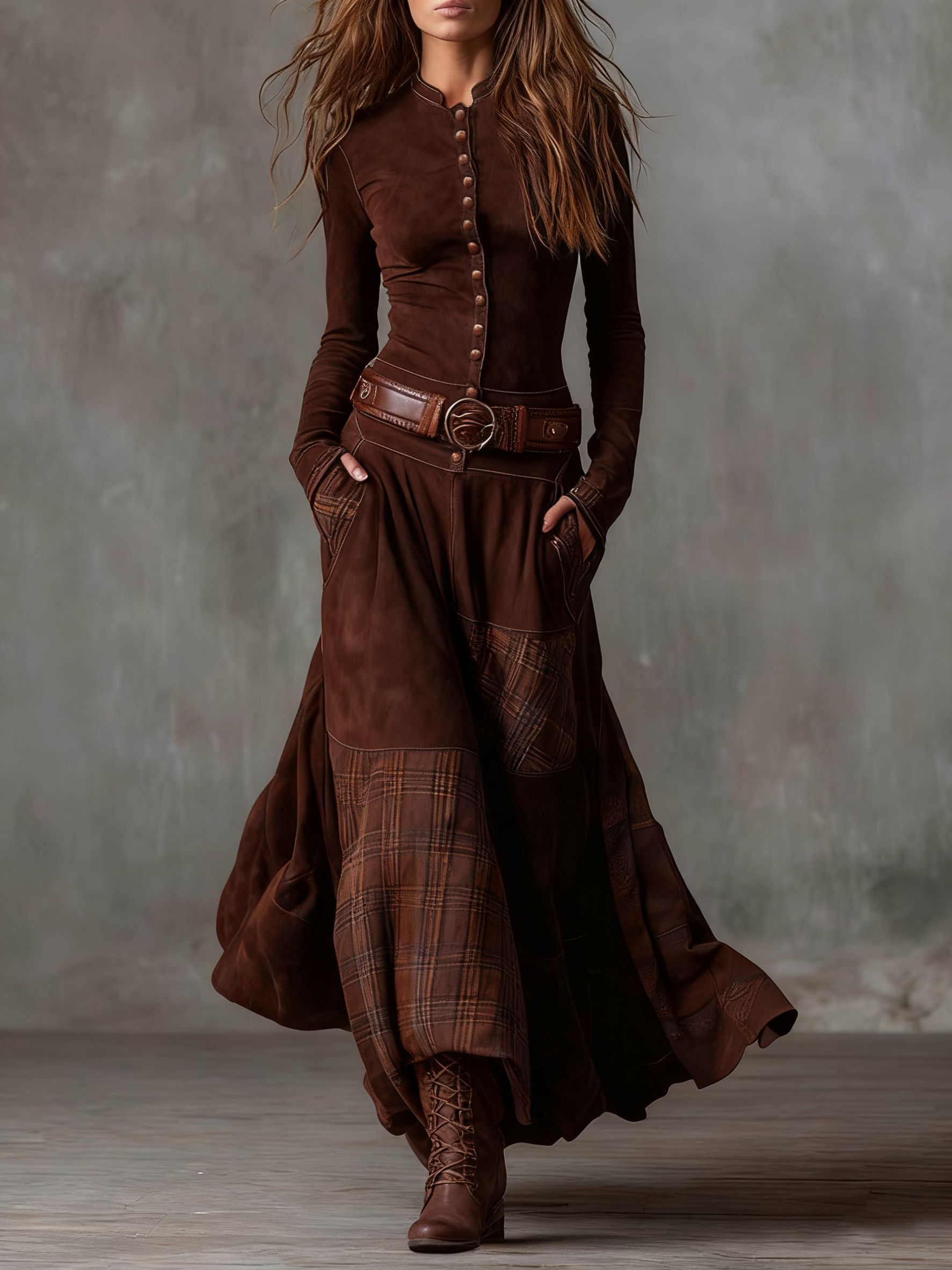 Lenorisse | Vintage Long Check Dress (Belt not included)
